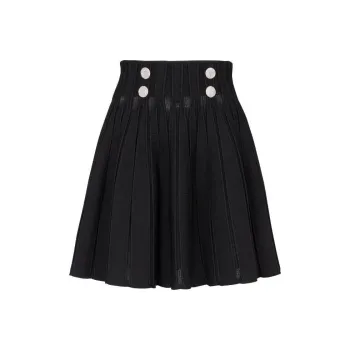 BALMAIN High Waist Pleated Skater Skirt