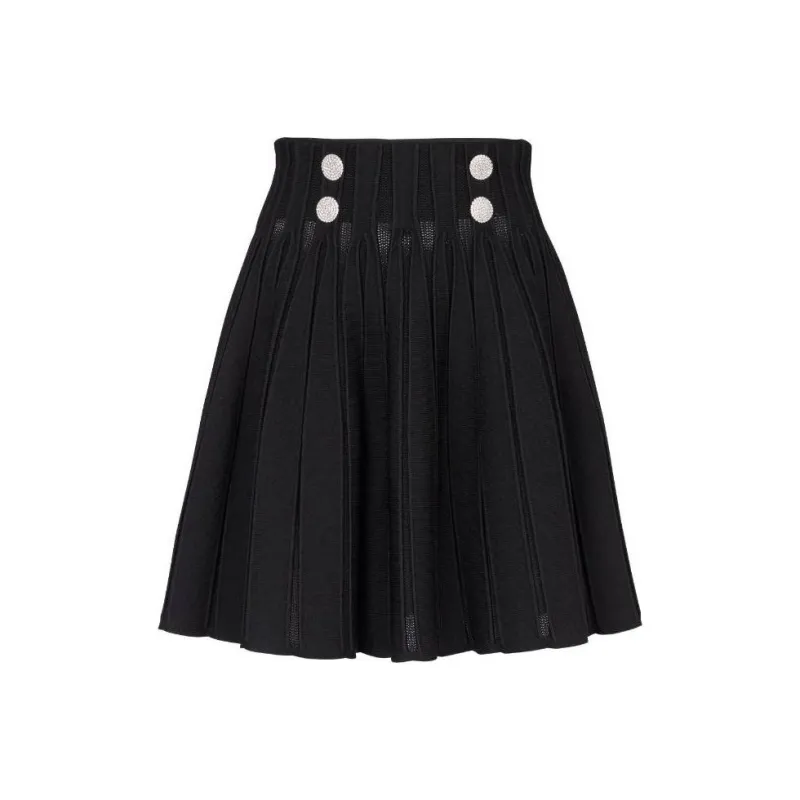 BALMAIN High Waist Pleated Skater Skirt-0