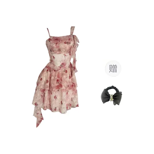 WUSHANSHAN Slip Dress Women's Fig Red+Hair Tie Comes With