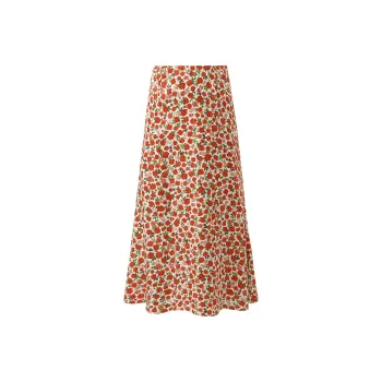 GOELIA Casual Long Skirt Women's Red Rose Print