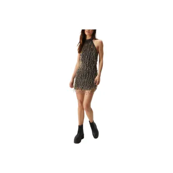 NASTY GAL Rainbow Tear Drop Beaded Mini Dress Sleeveless Dress Women's Black