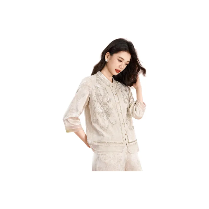Mylan Casual Suits Women's Beige Heavyweight Beads Design-2