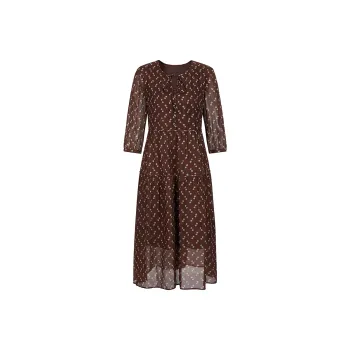 JZ. ANNAKRO Long Sleeved Dress Women's Floral Dark Coffee