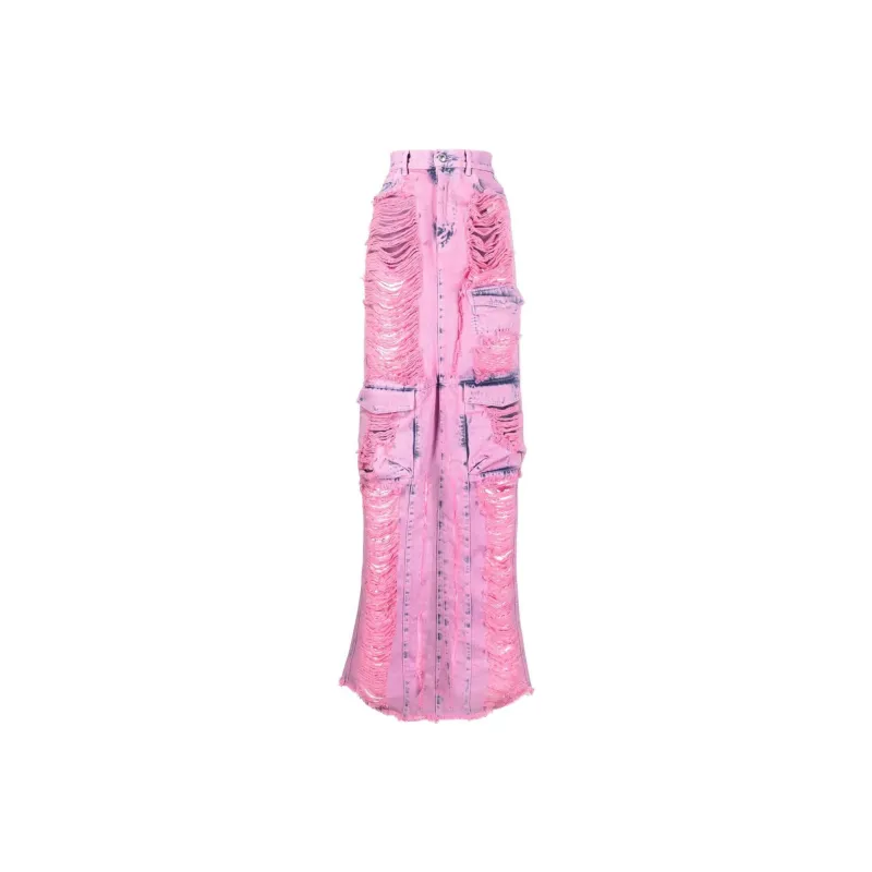 GCDS Frayed denim Cargo Maxi Skirt-0