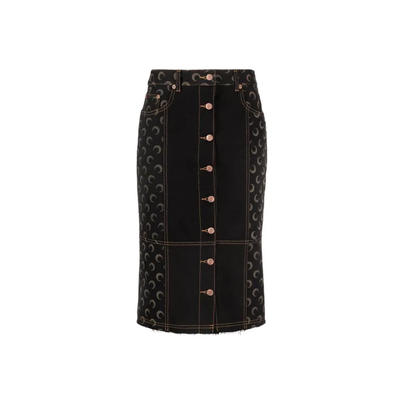 marine serre Crescent Moon-print Denim Skirt-0