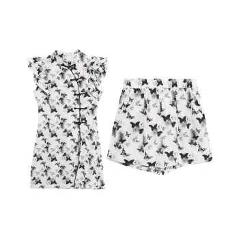 ZVJH Casual Suit Women's Ink Wash Butterfly Flower