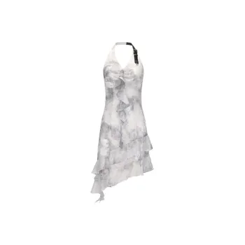 GIMING Slip Dress Women's Black And White Floral