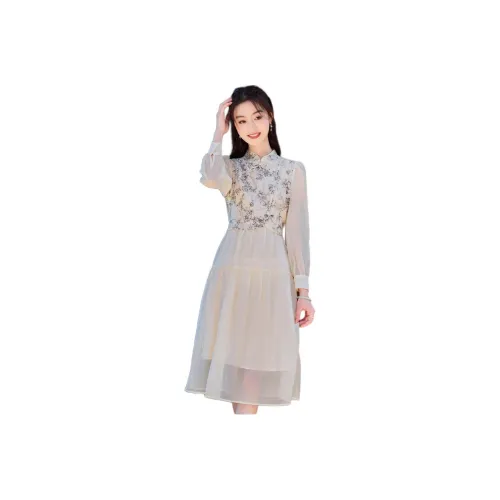 Like The Age Of Water 2025 Model Long Sleeved Dress Women's Apricot