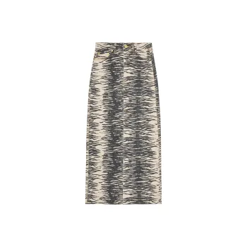 GANNI Print Denim Maxi Slit Skirt Casual Long Skirts Women's Gray