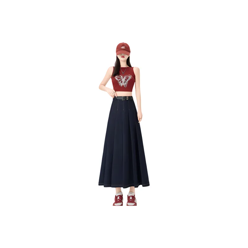 XIANSINIAO Denim Long Skirt Women's-4