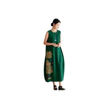 JIXIANGYUER Sleeveless Dress Women's Emerald Pine Green