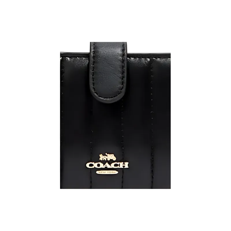 COACH Corner Zip Leather Wallet Medium Size Women's Black-3