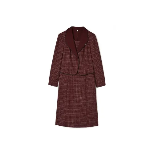 Mapping Long Sleeved Dress Women's Maroon