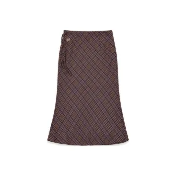 Crying Center Casual Long Skirt Women's Gray Purple Plaid