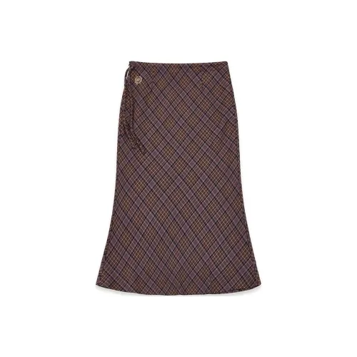 Crying Center Casual Long Skirts Women's Gray Purple Plaid
