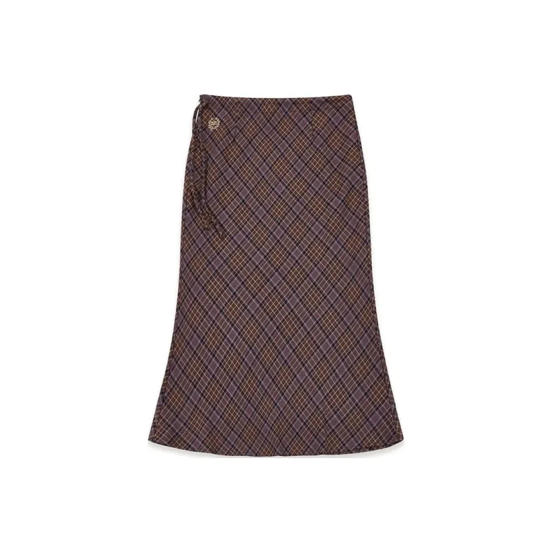 Crying Center Casual Long Skirt Women's Gray Purple Plaid-0