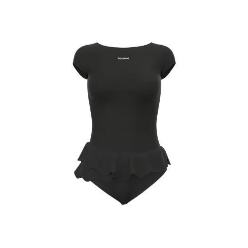 TOSWIM One-Piece Swimsuits Women's Black Leaf Double Lotus