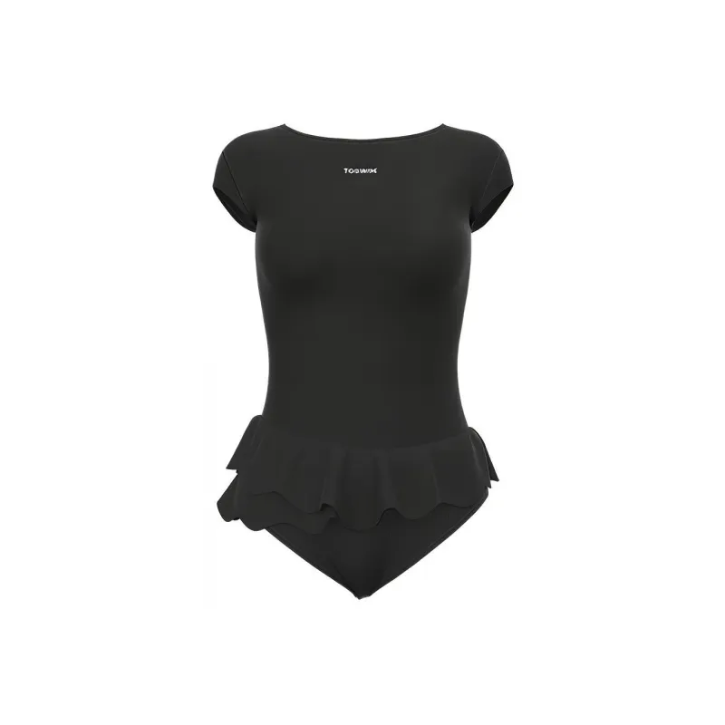 TOSWIM One Piece Swimsuits Women's Black Leaf Double Lotus-0