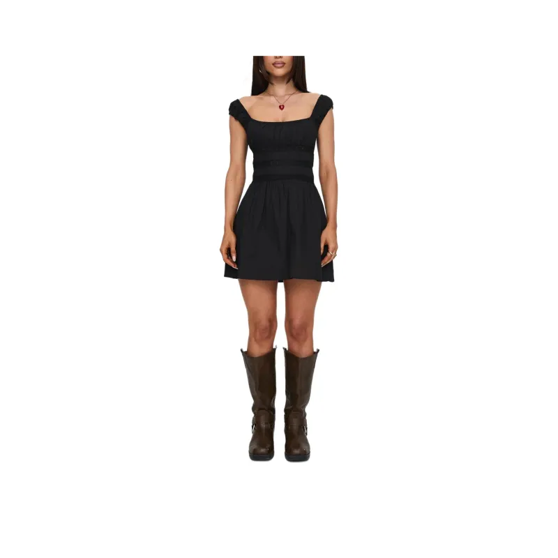 PRINCESS POLLY Peonia Lace Mini Dress Slip Dress Women's BLACK/Black-0