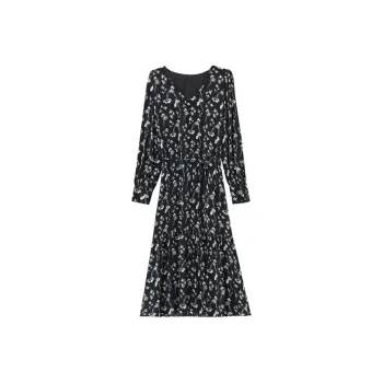 ZCDECO Long Sleeved Dresses Women's 1Black Floral