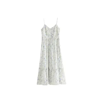 FANSILANEN Sleeveless Dress Women's White Base With Purple Floral