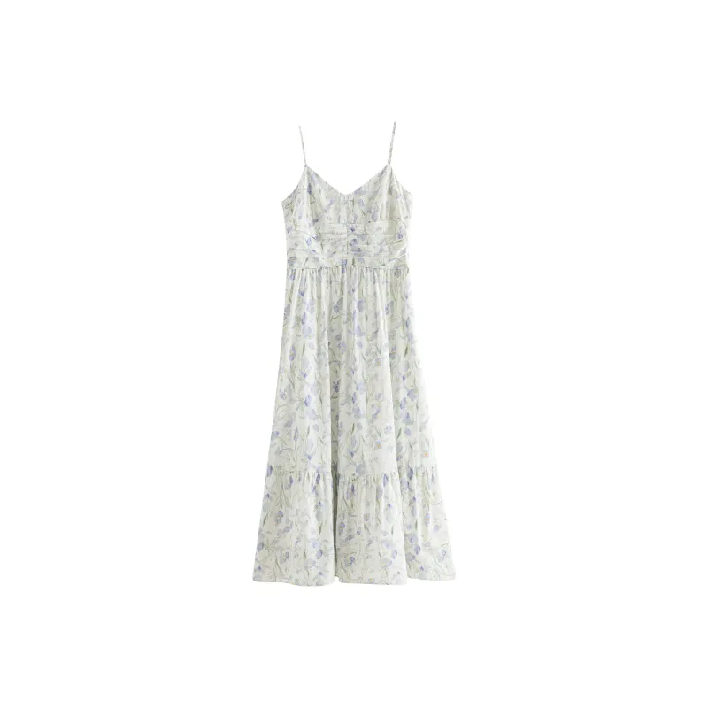 FANSILANEN Sleeveless Dress Women's White With Purple Floral-0