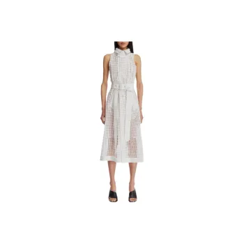 Sacai Belted Cotton mesh Midi Shirt Dress