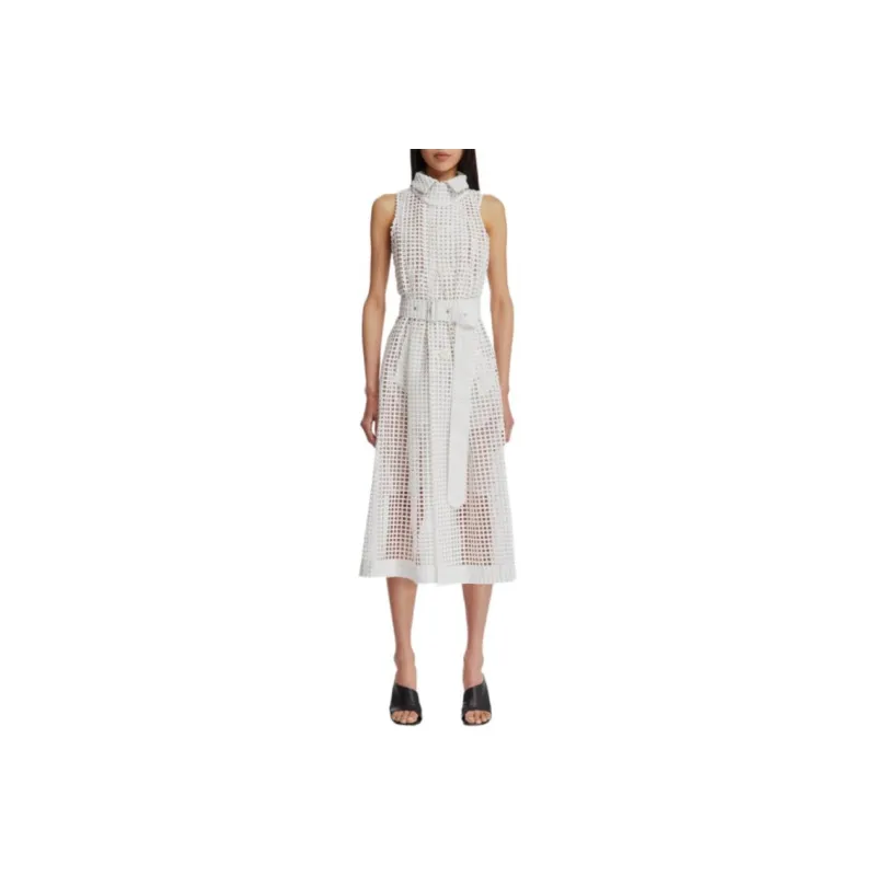Sacai Belted Cotton mesh Midi Shirt Dress-0
