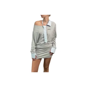 TUSHIFEI Long Sleeved Dress Women's Light Gray