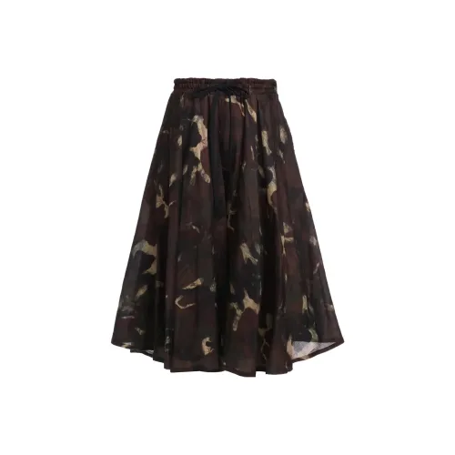 Yohji Yamamoto Camouflage Pattern Viyella Circle Pants Casual Long Skirts Women's Brown