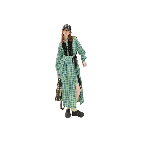 ELF SACK Long Sleeved Dresses Women's Punk Plaid