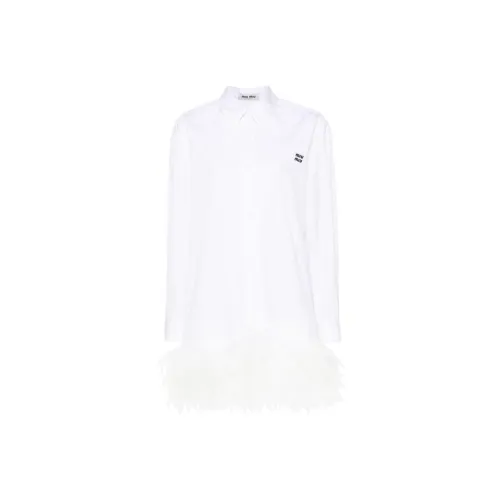 MIU MIU Logo Embroidered Mini Shirt Raffia