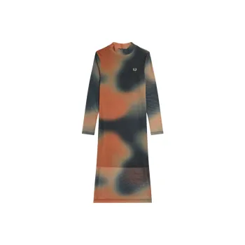 FRED PERRY Printed Mesh Mock Neck Dress Long Sleeved Dress Women's Multicolor