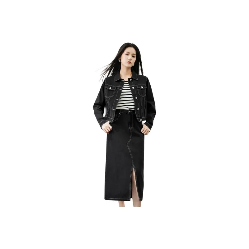SENTUBILA Two Piece Skirt Sets Women's Denim Black-0