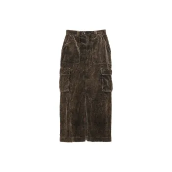 Half Circle Casual Long Skirts Women's Washed Brown