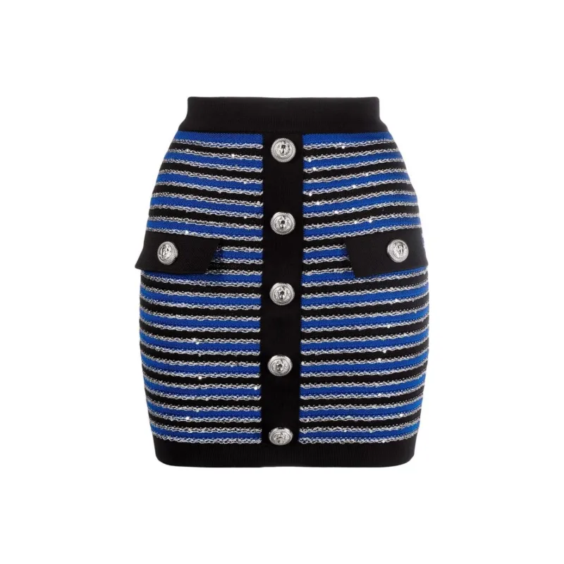 BALMAIN Buttoned Knit High Waisted Skirt-0