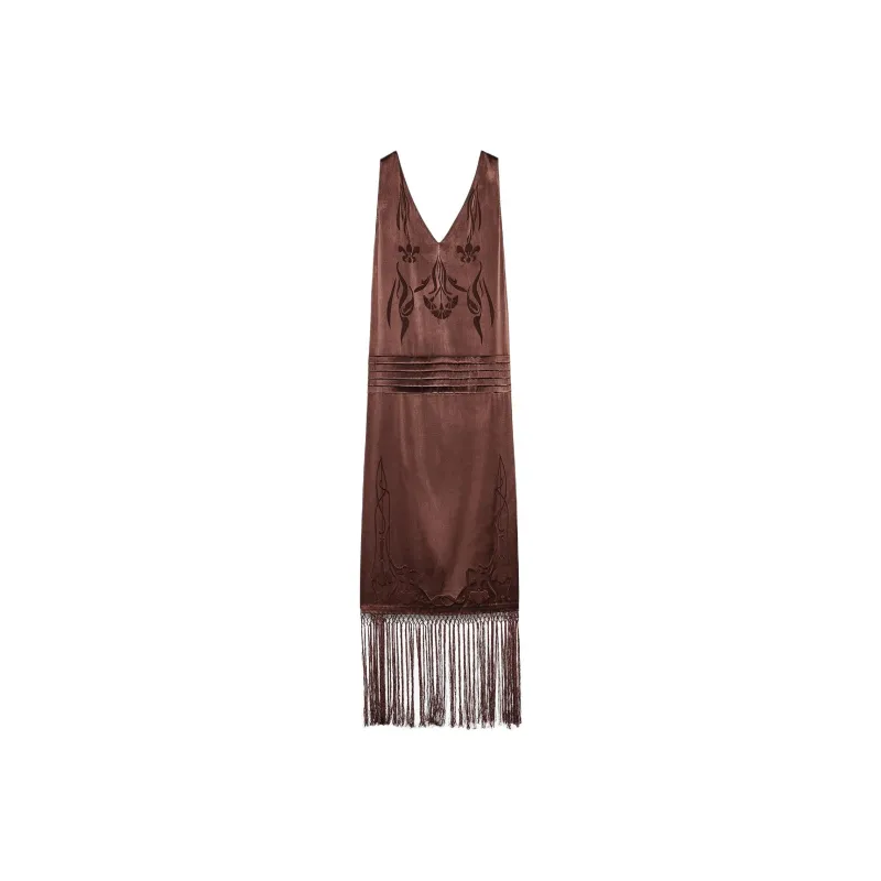 ZARA ZW Series Sleeveless Dress Women's Brown-0