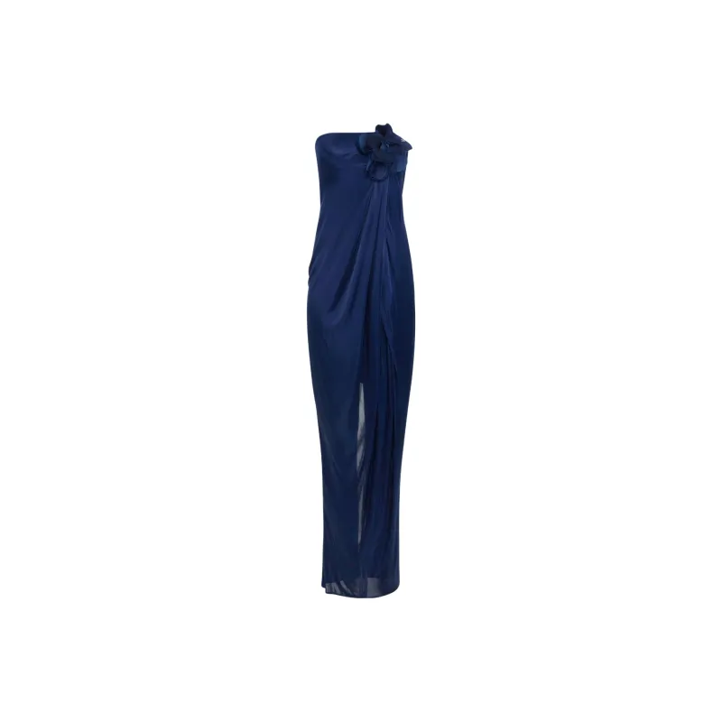 Elisabetta Franchi Flower Embroidered Red Carpet Dress-0
