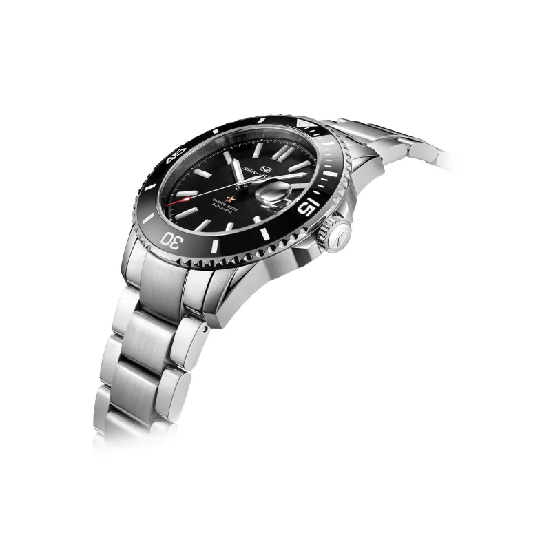 Sea Gull Ocean Automatic Mechanical Movement Steel Strap Watch Men's Watches Black Dial-3