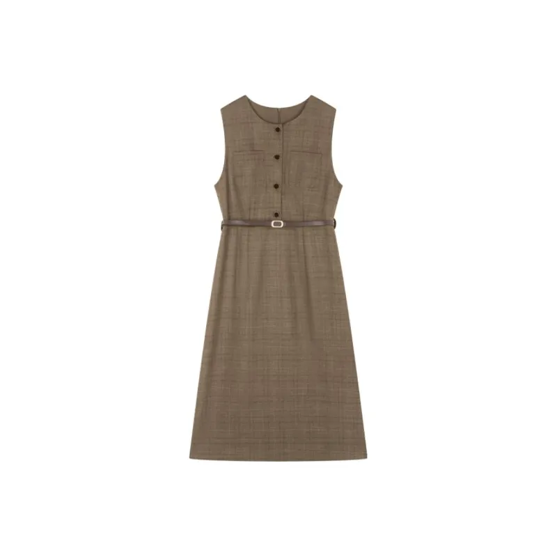 IHIMI Sleeveless Dress Women's Khaki Brown-0
