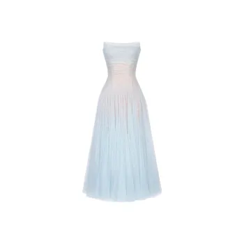 MONTSAND SS25 Blue Draped Lace Midi Dress Sleeveless Dress Women's Blue