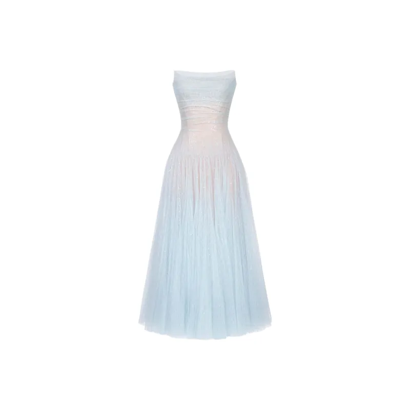 MONTSAND SS25 Blue Draped Lace Midi Dress Sleeveless Dress Women's Blue-0