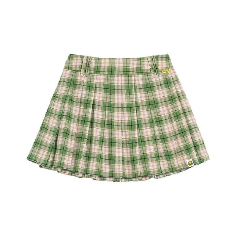 B.Duck Casual Short Skirts Women's Beige Green Plaid-0