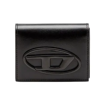 DIESEL Cow Leather Card Holder Trumpets Unisex Black