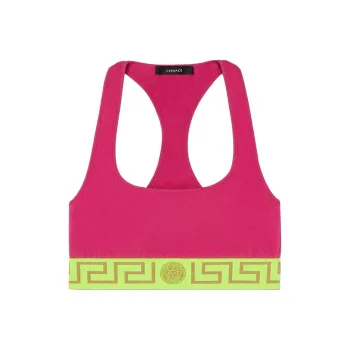 VERSACE Greca Border Triangle Bikini Top 'Fuchsia/ Yellow'