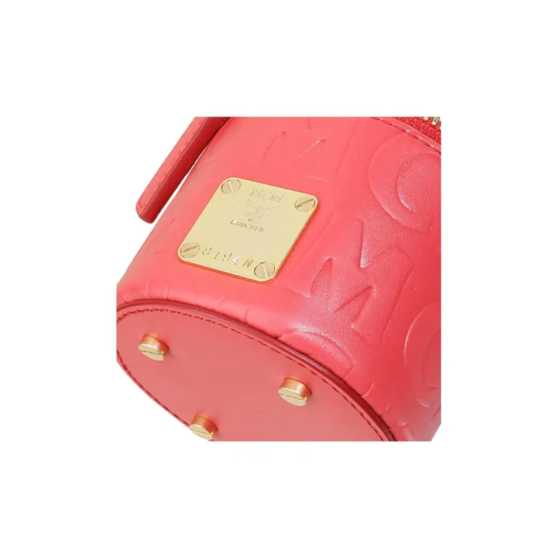 MCM Cow Leather Cylinder Bag Handbag Crossbody Bag Extra Small Women's Red-3