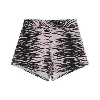 GANNI Tiger-stripe Denim Shorts