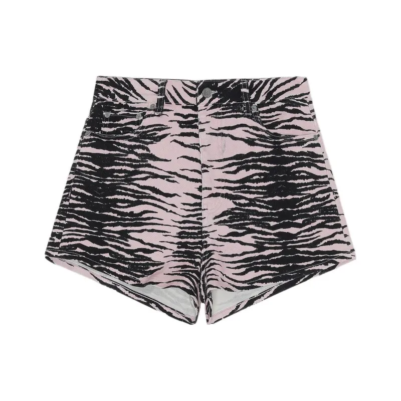GANNI Tiger-stripe Denim Shorts-0