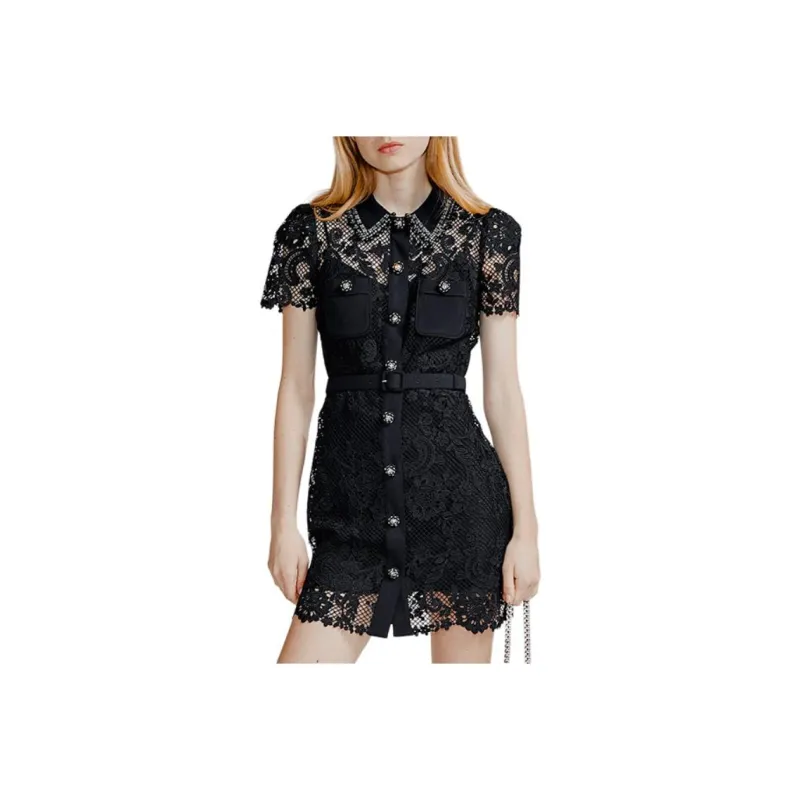 Self portrait Short Sleeved Dresses Women's Classic Black-0