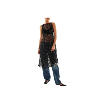 FREE PEOPLE Isobel Embroidery Bateau Midi Slip Sleeveless Dress Women's Black
